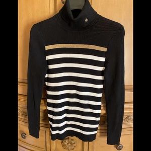 Ralph Lauren black/white/with gold metallic accent turtleneck sweater size M